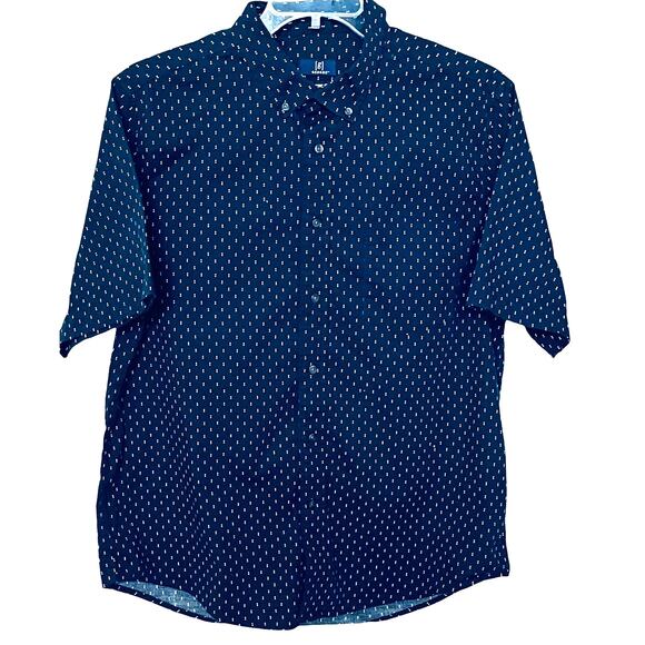 GEORGE SHORT SLV BUTTON-UP CASUAL SHIRT, MENS-XL(46-48)CLASSIC FIT, NAVY & WHITE - Picture 1 of 11